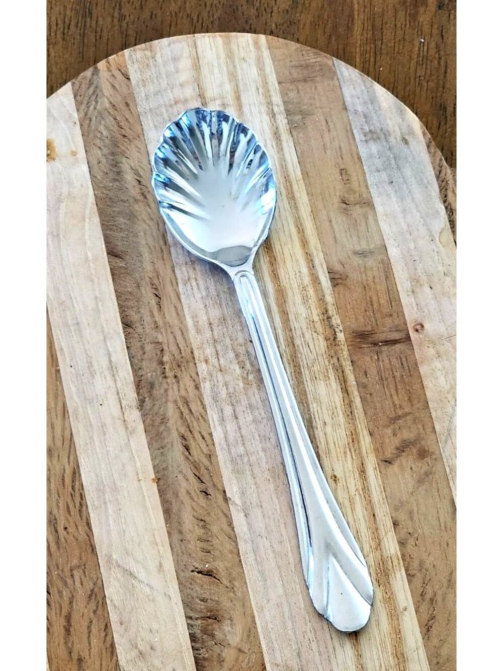 Hampton Silversmiths Rose Sugar Shell Spoon 6.25" vintage stainless flatware